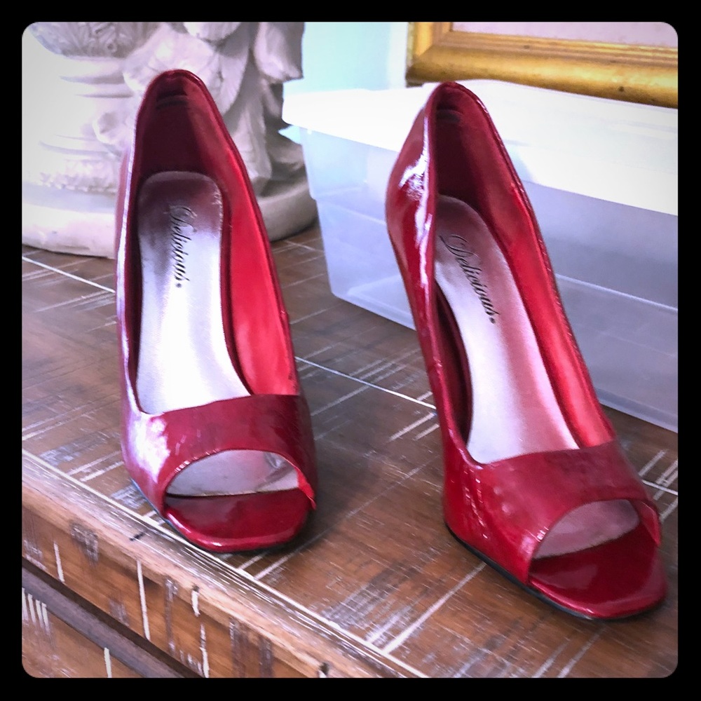 Red Patent Peep Toe Pumps